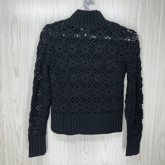 Great Cavalier by St Paul Cardigan Women Large Black Crochet Full Zip Fur Detail - Picture 4 of 11